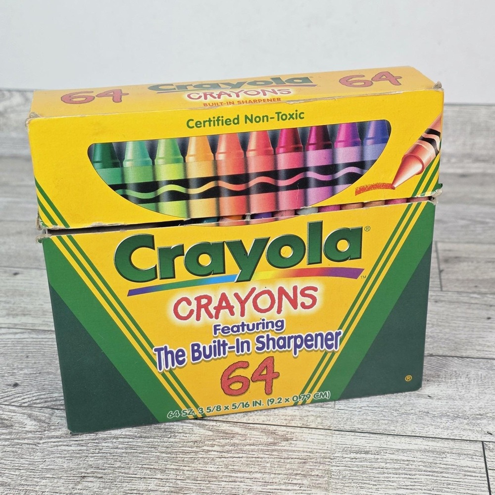 Vintage 1997 Binney & Smith Crayola 64 Pack Crayons Box Built-In Sharpener USED